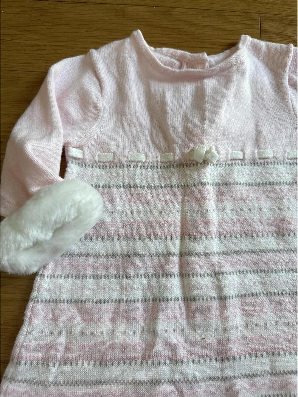 Janie and Jack Baby Girl Pink Knit Dress with Faux Fur Cuffs, 3-6 Months